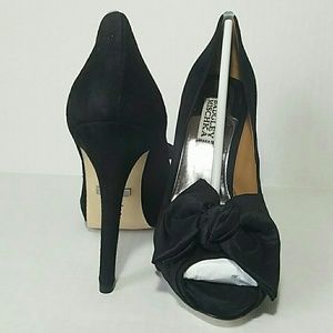 New in Box Badgley Mischka Black Suede Peeptoe